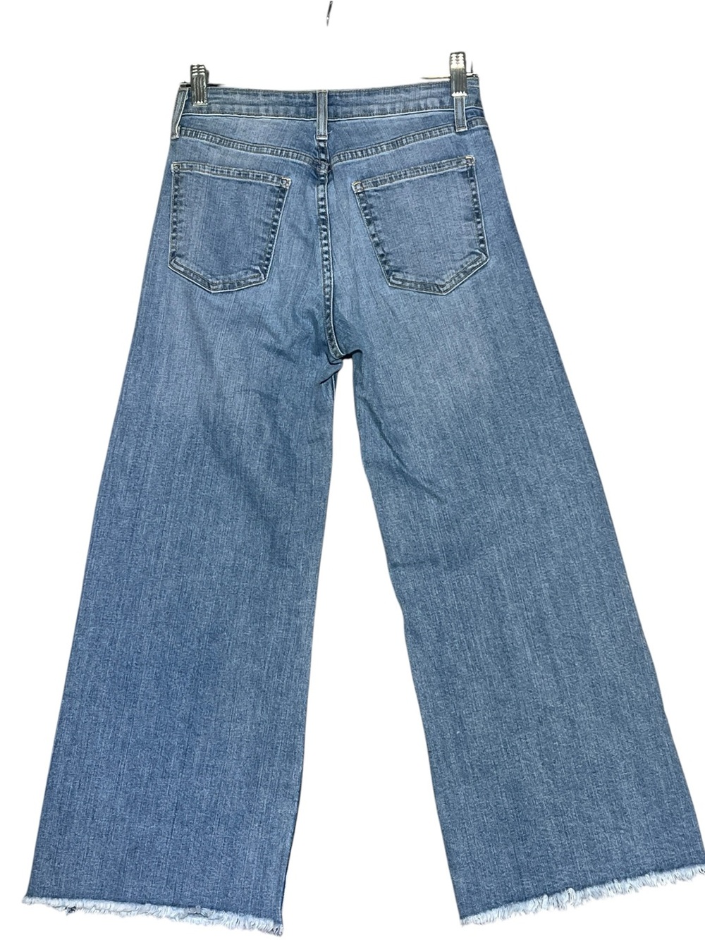 JUST BLACK USA Wide Leg Crop Jeans Light Wash Whiskered Raw Hem Stretch Size 24 - Picture 3 of 16
